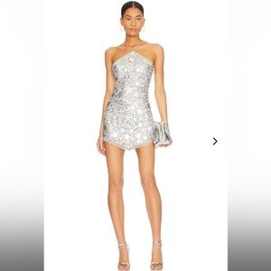 Lovers & Friends Quinn Embellished Mini Dress Silver Sz XS